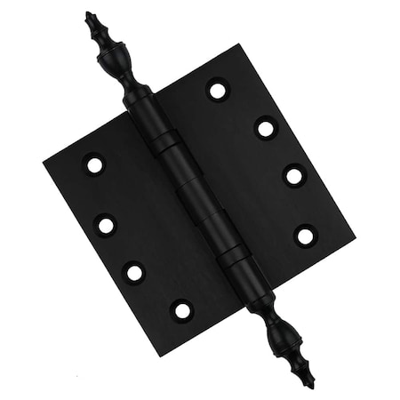 Embassy 4-1/2 x 4-1/2 Solid Brass Hinge, Flat Black Finish with Urn Tips 4545BBUS19U-1